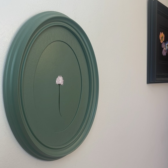 Original art acrylic chive blossom painting on Vintage wood frame One of a kind - Picture 2 of 4